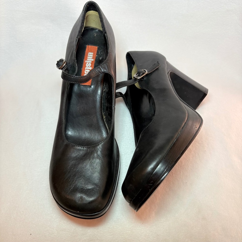 Unlisted Kenneth Cole Black Leather Mary Jane Platform Block Heels Womens 10